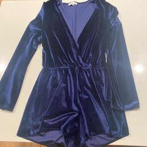 Sugar Lips Blue Sparkly Low Cut Long Sleeve Romper - Size Small